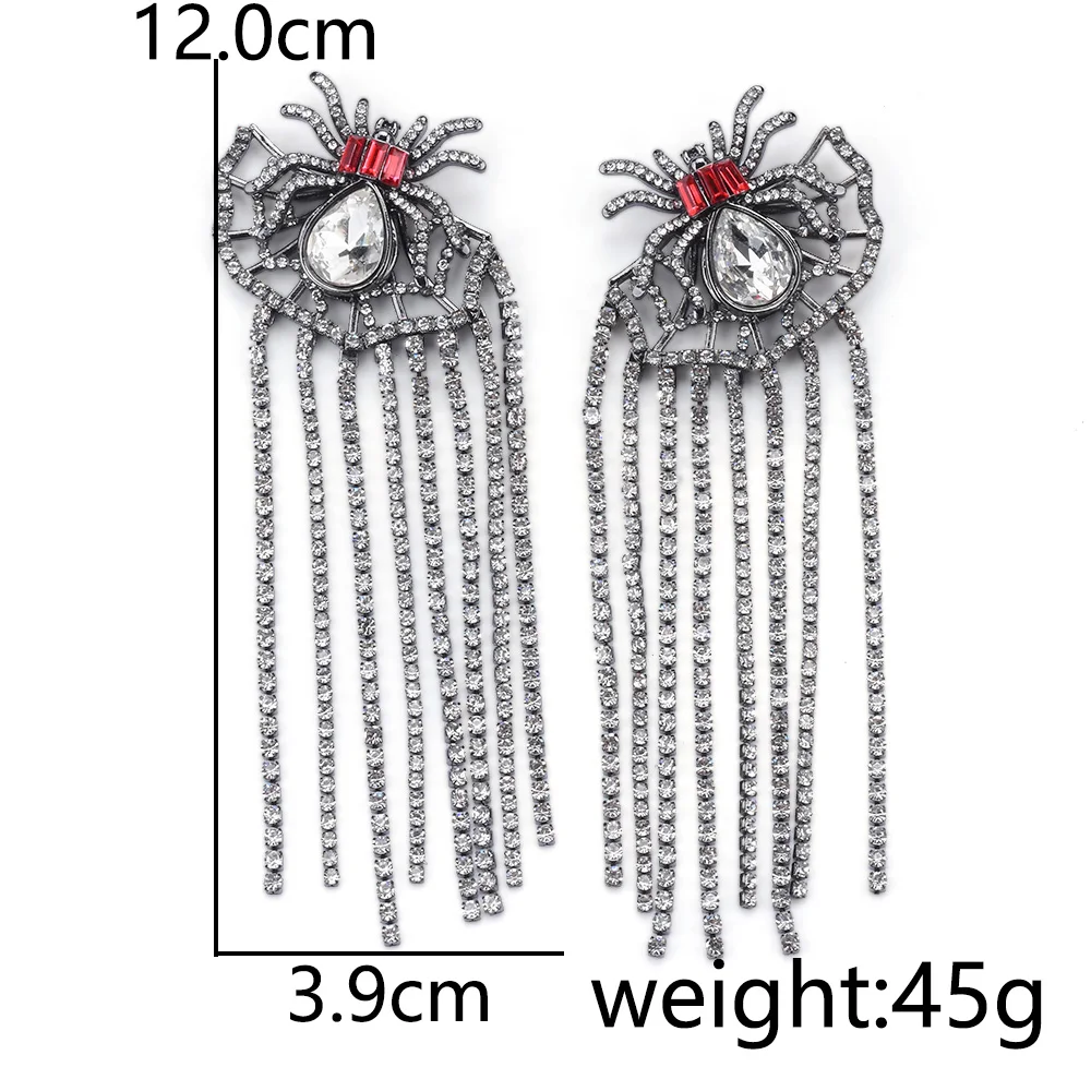 2026 موضة جديدة كريستال الراين سلاسل شرابة الأقراط الطويلة النساء خمر لطيف العنكبوت الحشرات كبيرة استرخى أقراط مجوهرات