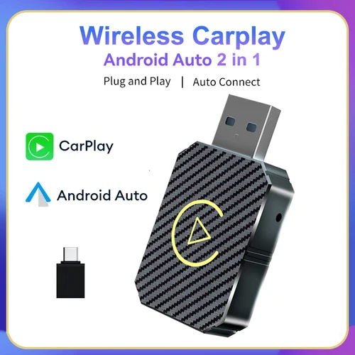 Imagen 1 del producto Adaptador CarPlay inalámbrico 2 en 1 y Mini adaptador inalámbrico automático Android, adaptador inalámbrico Carplay Plug & Play WiFi tipo C/USB de 5Ghz