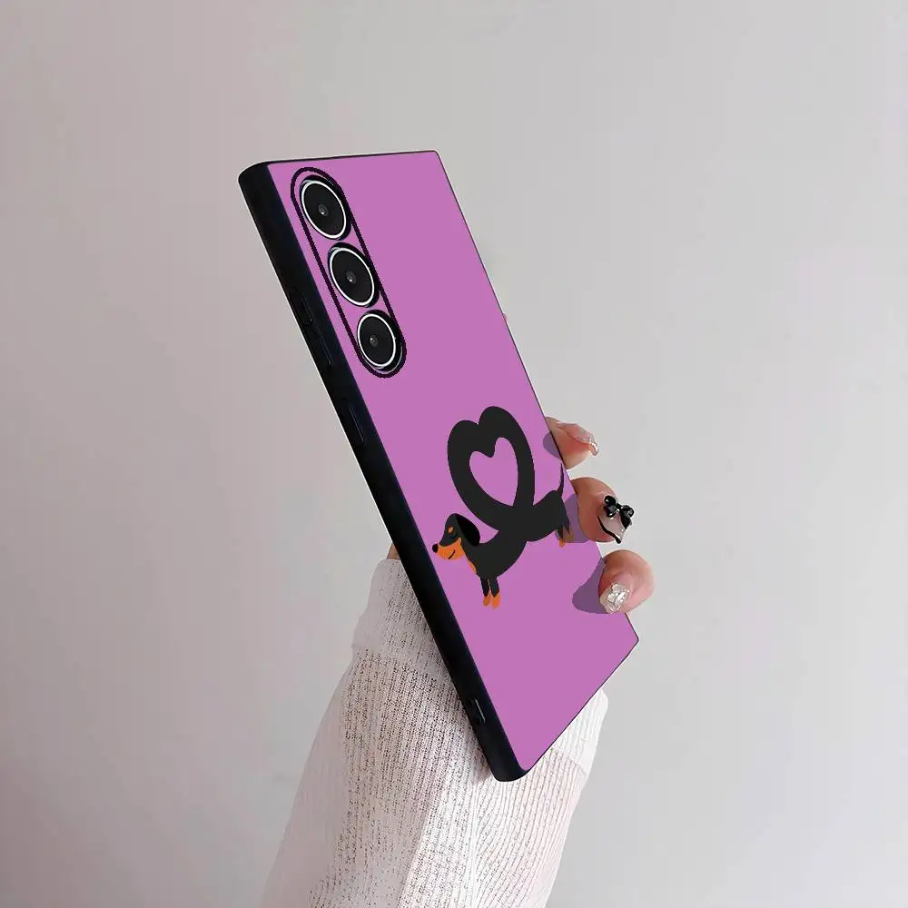 かわいいダックスフントのスマホケース、Sシリーズ（S21、S22、S23、S24、S25、FE、Plus、Ultra）対応、TPU素材で肌に優しいソフトケース