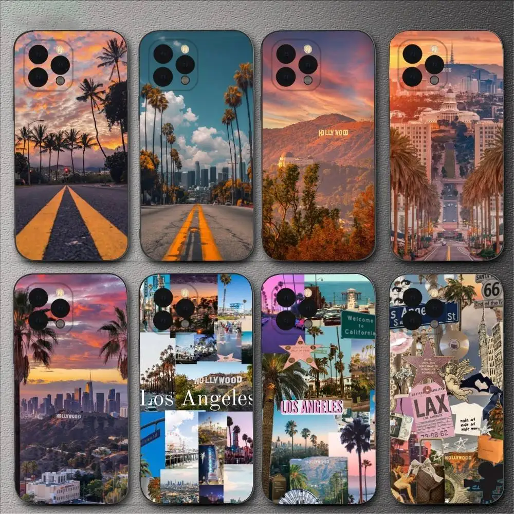 

Travel Los Angeles California Phone Case For iPhone 16,15,14,13,12,11,XS,XR,X,8,7,Pro,Max,Plus,mini Silicone Black Cover