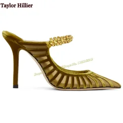 2024 Summer New Suede Rhinestone Sandals Pointed Hollow Stiletto High Heels Fashion Banquet Party Mesh Breathable Women'S Shoes