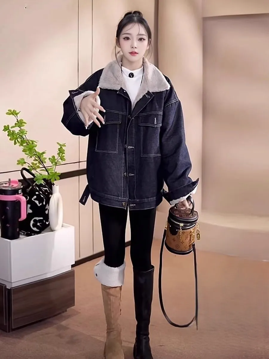 

Джинсовые пальто для женщин с лацканами и длинными розовыми рукавами, женские меховые плюшевые женские осенние твидовые куртки с воротником-стойкой, хипстерские школьные лоскутные Y2K