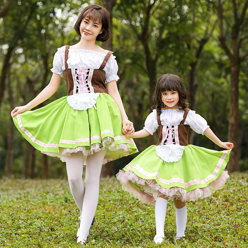 Women Girls Dress Beer Festival Dirndl Blouse Costume Oktoberfest Family Clothing Alpine Traditional Bavarian Cosplay