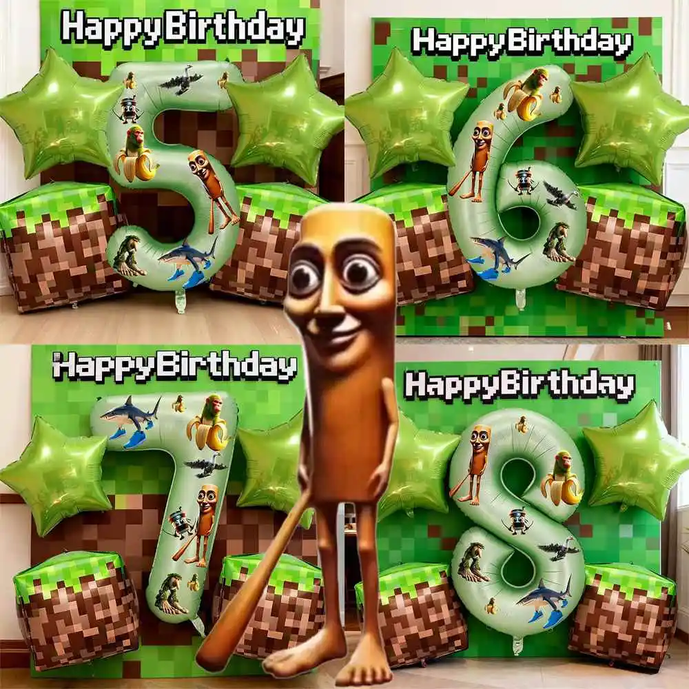 

Pixel Game & Italian Brainrot Balloon Kit | 32" Number with Sticker + 22" Block + 18" Star Balloons for Birthday Party, New Year