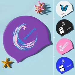 Printed Swimming Caps Long Hair Ear Protection Unisex Men Women Swim Caps Stretch Elastic Silicone Swimming Cap Pool Accessories