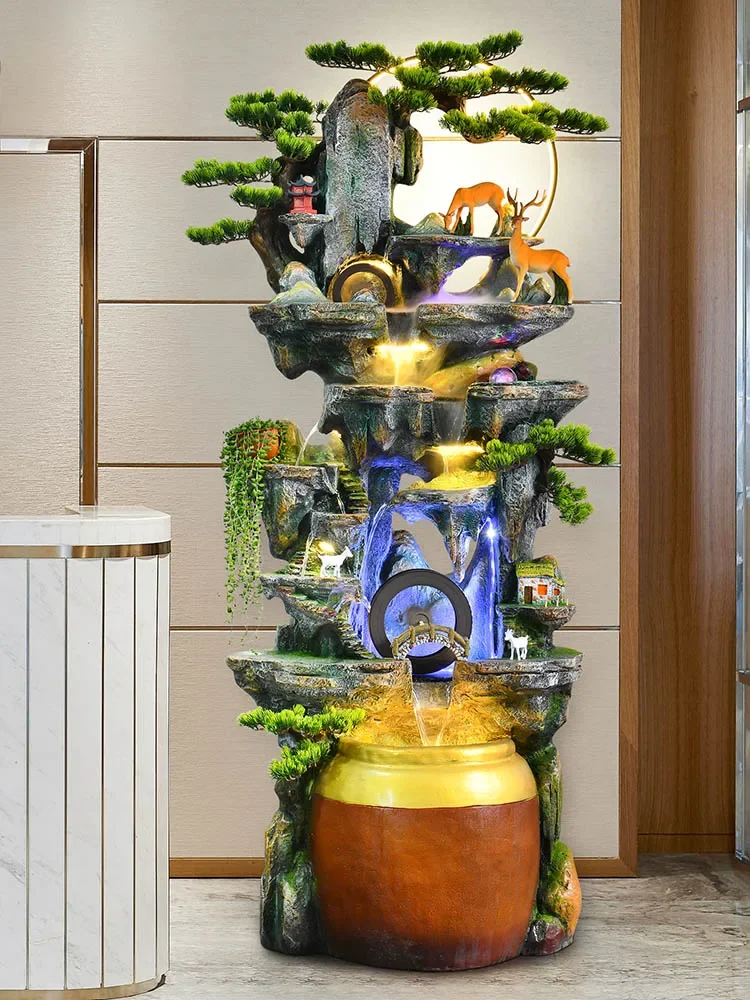 Pastoral Artificial Mountain and Fountain Humidifier Fish Tank Fengshui Wheel Living Room Balcony Floor Ornaments