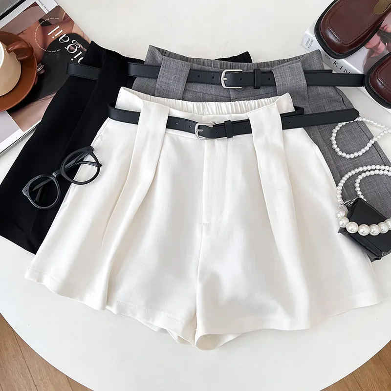 

Personality Elastic High Waist Suit Shorts Women Summer Casual Versatile Loose Wide Leg Pants Dance Hotpants with Belt