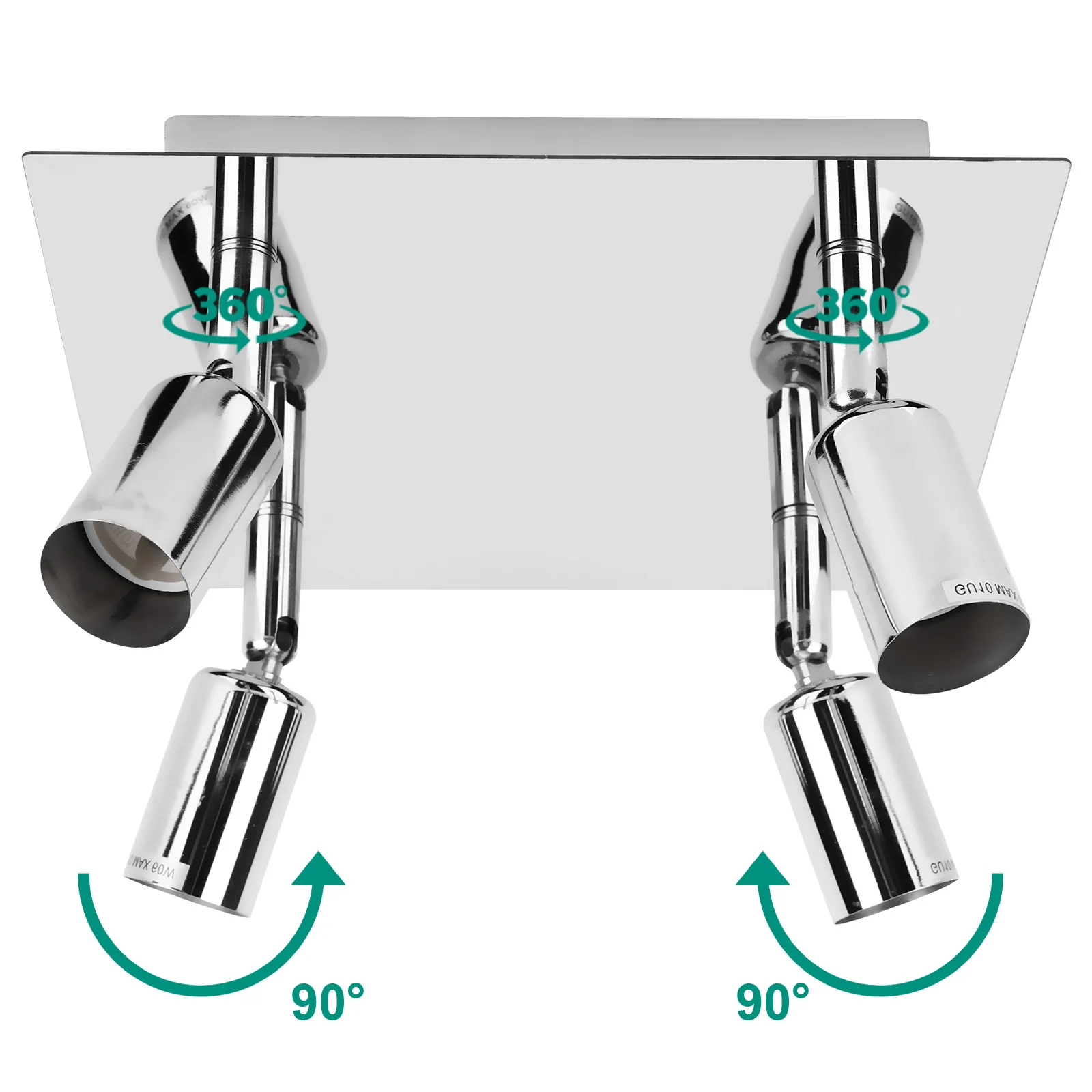 

4-сторонний квадратный точечный светильник, светодиодный потолочный светильник, 4 лампы GU10, люстра, регулируемый угол, вращающийся потолочный светильник для домашнего декора