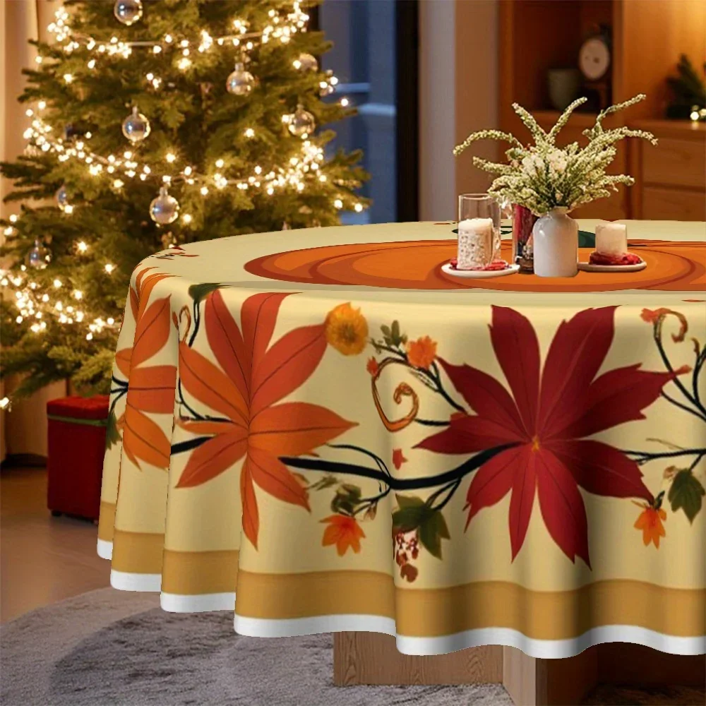 Single tablecloth, featuring pumpkin and autumn leaf designs, is perfect for Christmas and Thanksgiving celebrations.xzj