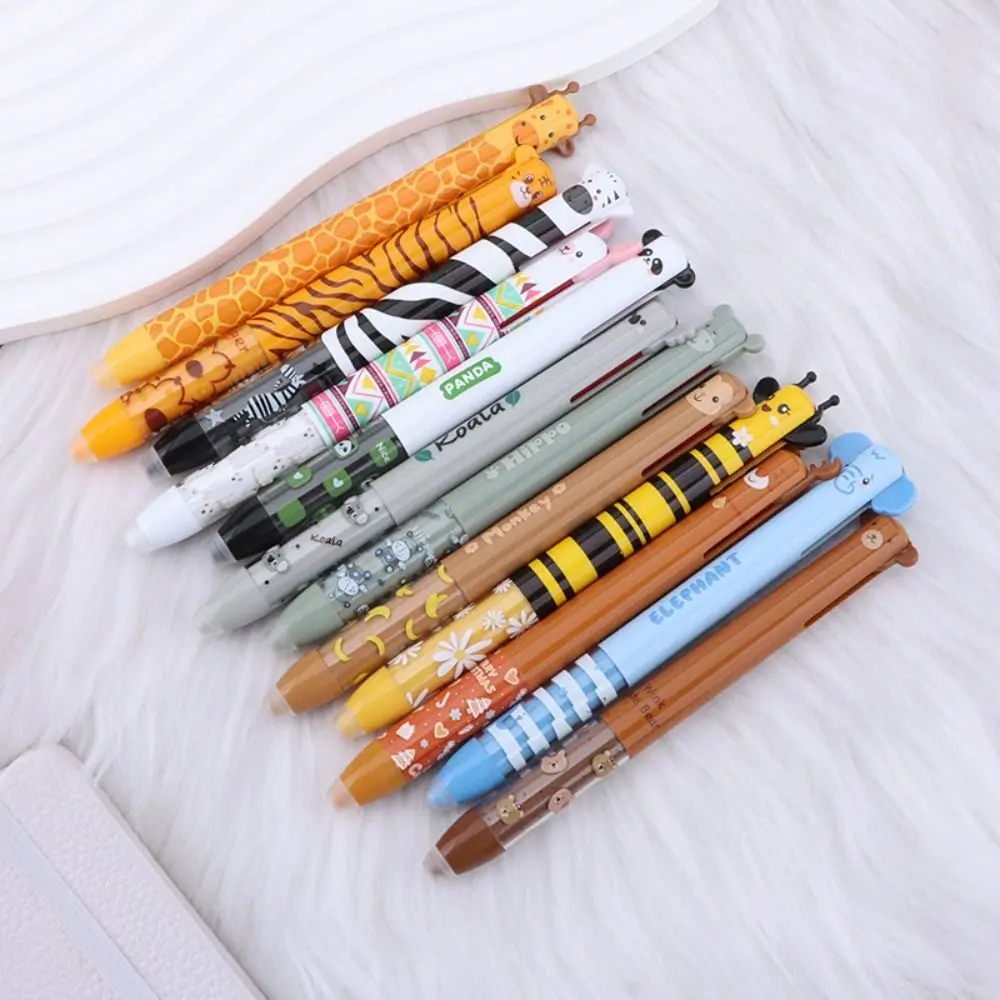 Random 1Pc Multifunctional Erasable Ballpoint Pen Animal Design Quick-drying Gel Pen Double Ink Color Pens Writing School Office