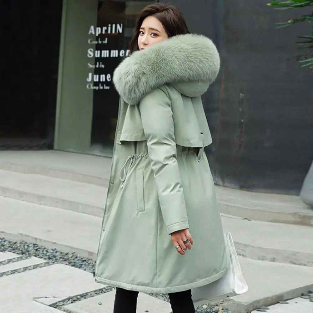 Women Parka Furry Wool Liner Hooded Parkas 2024 Winter Jacket Fur Collar Thick Plush Lining Cotton Coat Warm Snow Padded Clothes