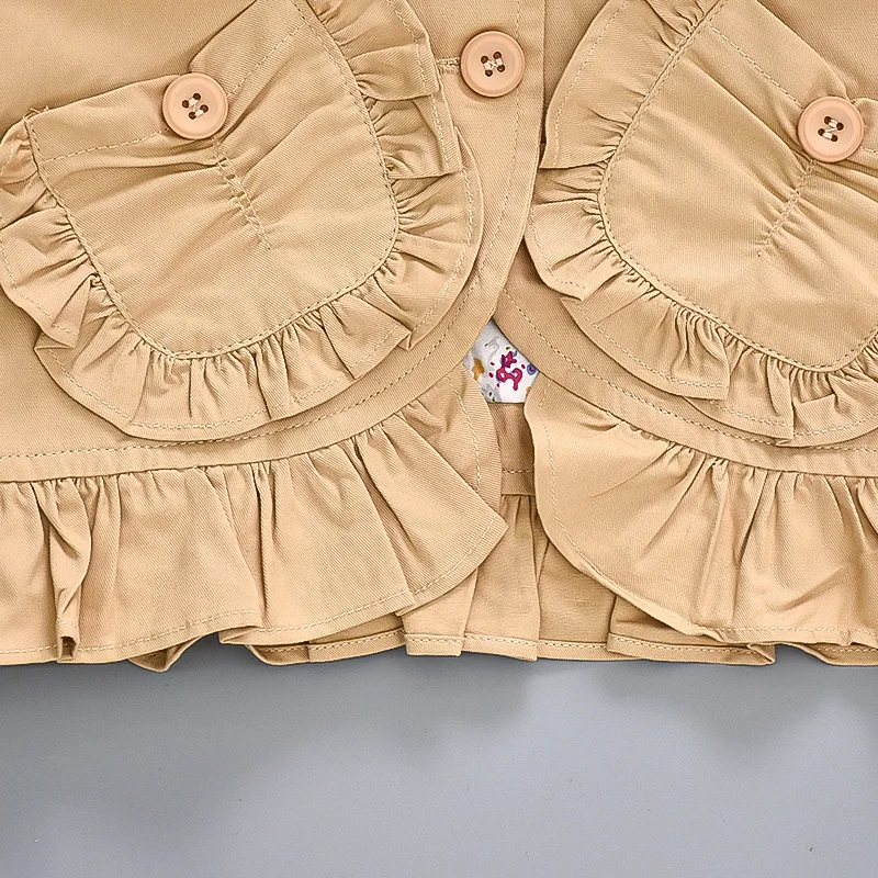 Spring/Autumn Baby Girl Windbreaker Baby Girl Solid Color Hoodie Single breasted Long sleeved Coat Ear fungus Edge Casual Coat