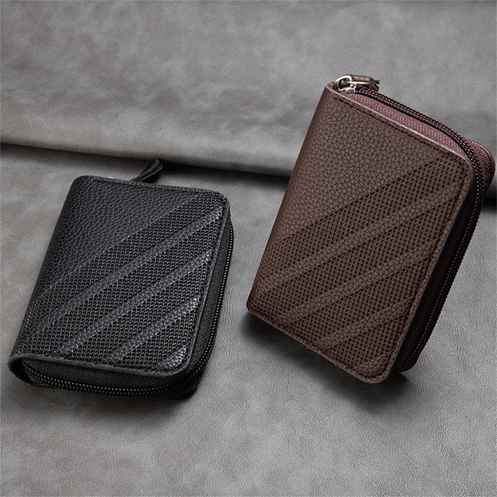 Rfid Credit Card Holder Classical Business PU Leather Small Credif ID Card Anti-lost Storage Handbag Card Clip Zipper Purses