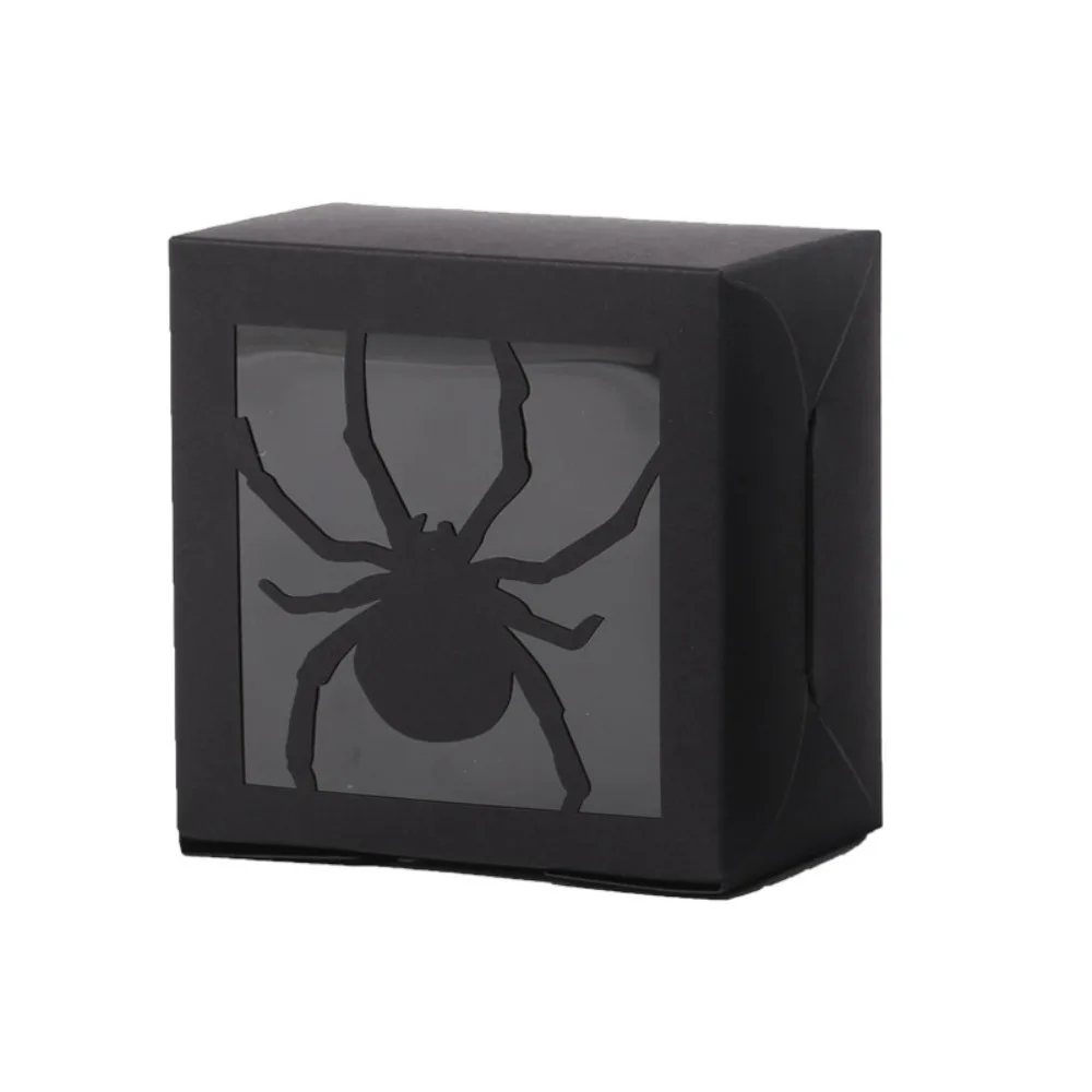 50PCS Square Halloween Candy Gift Box Transparent Window Kraft Paper Candy Packaging Box Ghost/Pumpkin/spider Pattern Cookie Box