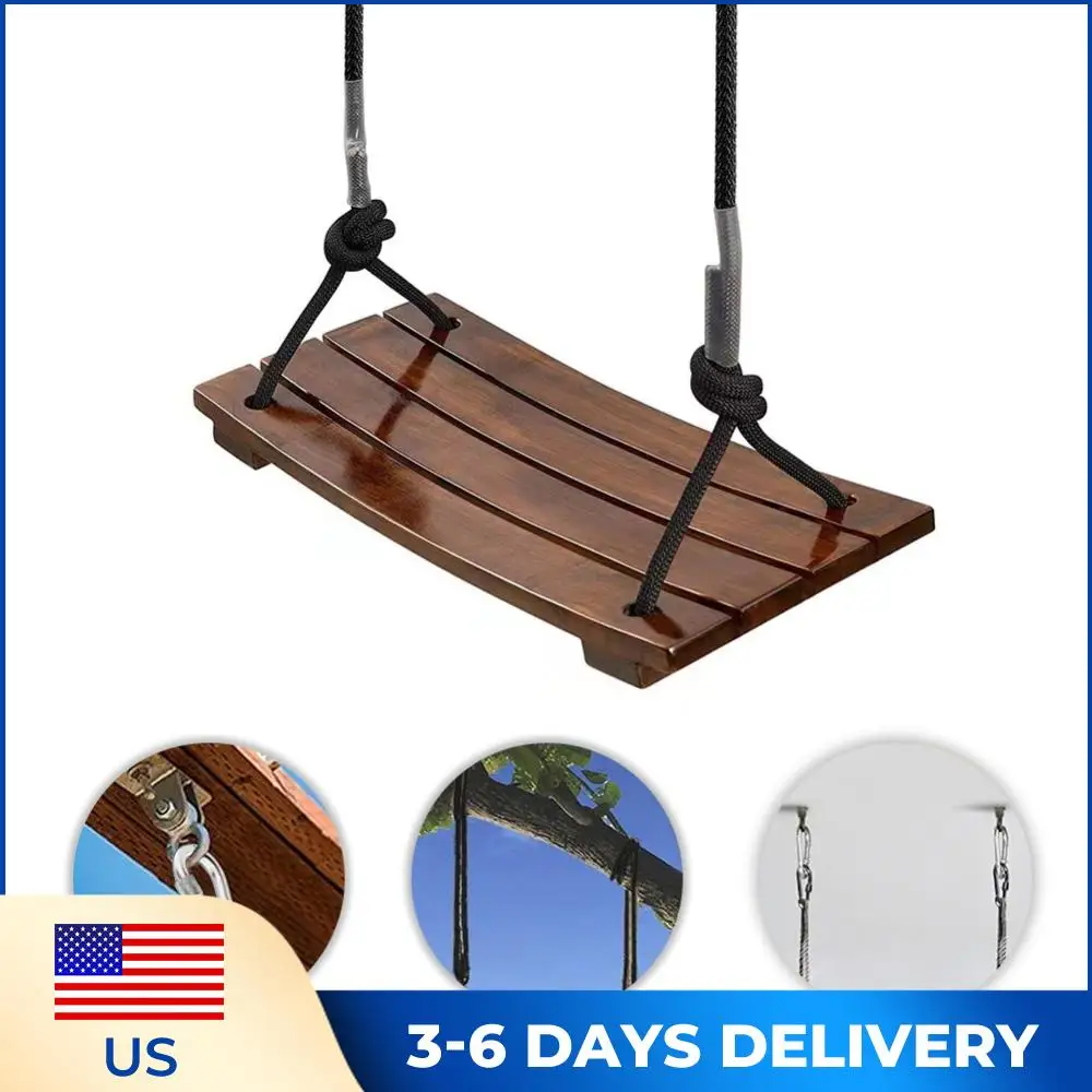 

Деревянные качели из массива дерева, максимальная нагрузка 440 фунтов, уличные веревочные качели с регулируемой длиной веревки для детей и взрослых