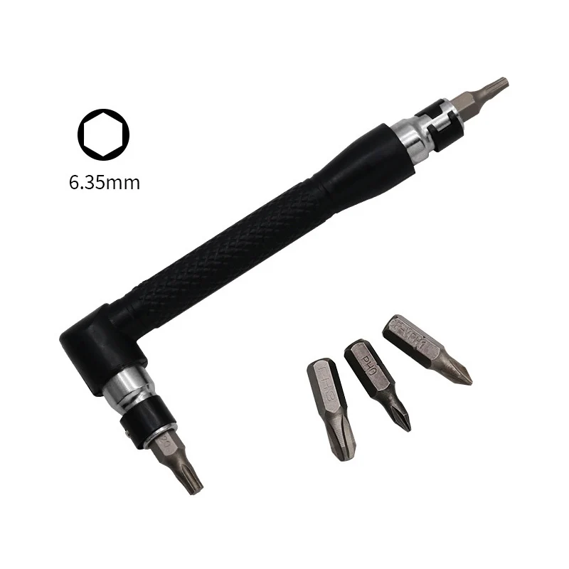 L-shaped 1/4 Hexagonal Screwdriver Bit 90 Degree Double Head Handle Black 6.35 Wrench Bit Joiner Handle Ratchet-Wrench Tool Set