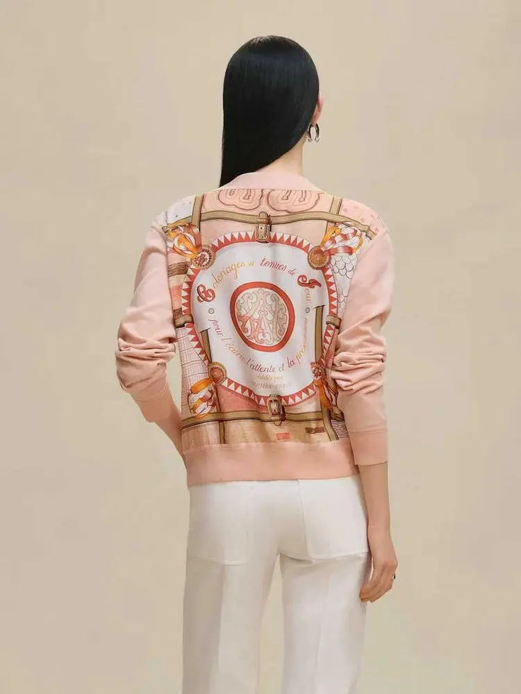 

Autumn Winter New Silk Twill Print Splicing Knitted V-neck Open Cardigan Casual Style Long Sleeve Button Closure Women's Knit...
