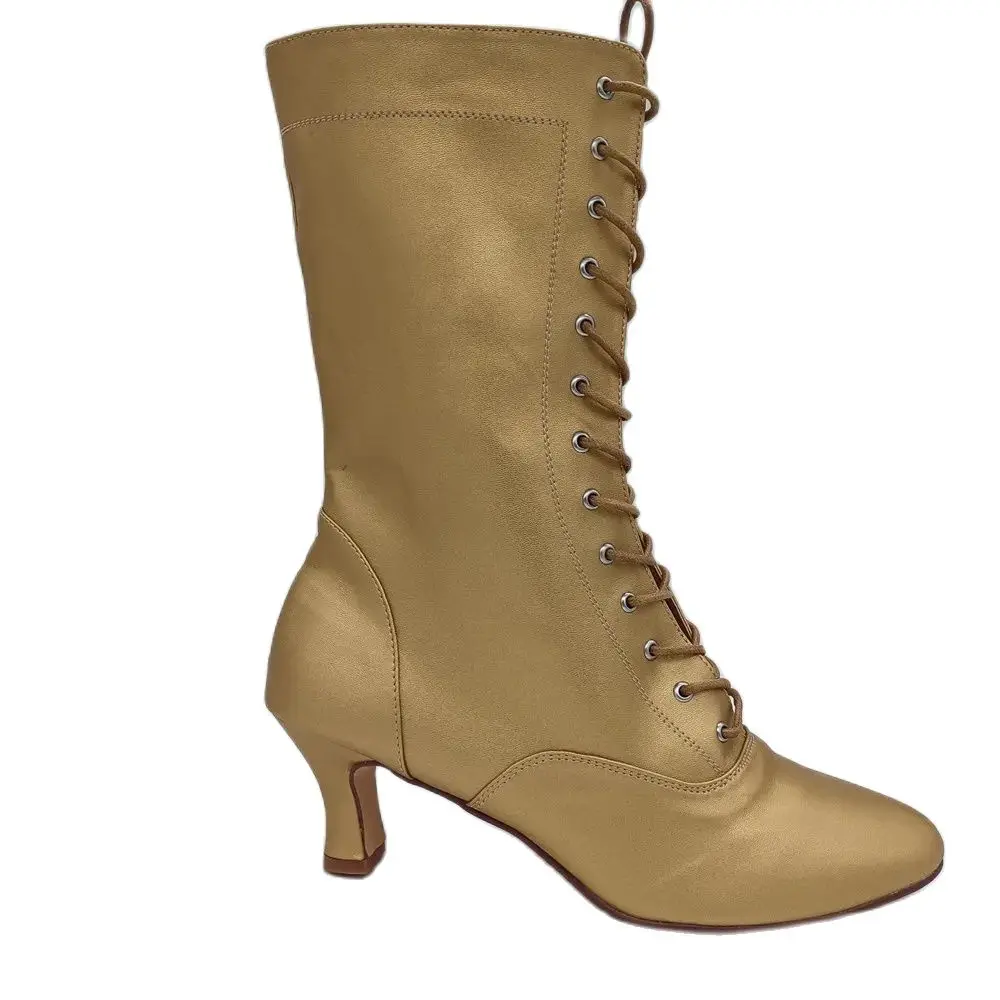 Zapatos de baile latino para mujer, botas de baile latino de tacón grueso de 7cm, sandalias de Punta cerrada doradas, zapatos de baile para mujer, botas de baile de Salsa de moda