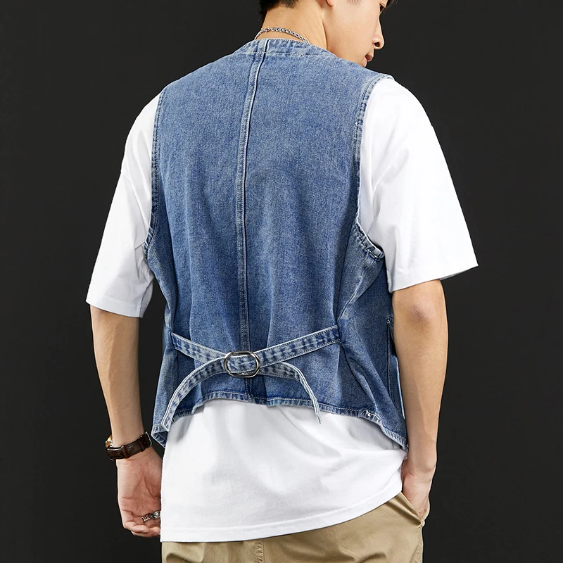 DIMUSI Autumn Men\'s Vest Vintage Denim Jeans Vest Male Black Sleeveless Jackets Men retro Tooling Jeans Waistcoats Clothing