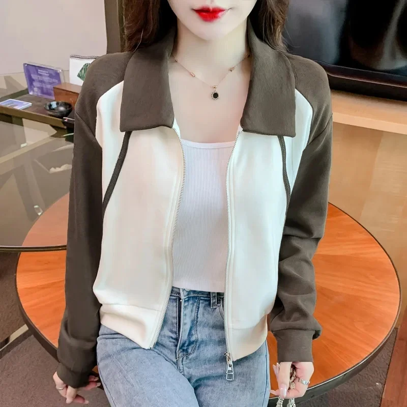 

Casual Hoodie Cardigan Jacket Autumn Women's Clothing 2025 New Popular Fashion Color Blocking Long Sleeved Top Sportswear