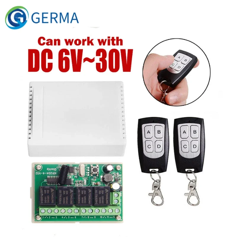 GERMA 4 channel EV1527 RF Transmitter and 433Mhz Remote Controls DC 12V 24V 10A Wireless Remote Switch 4CH Relay Module Receiver