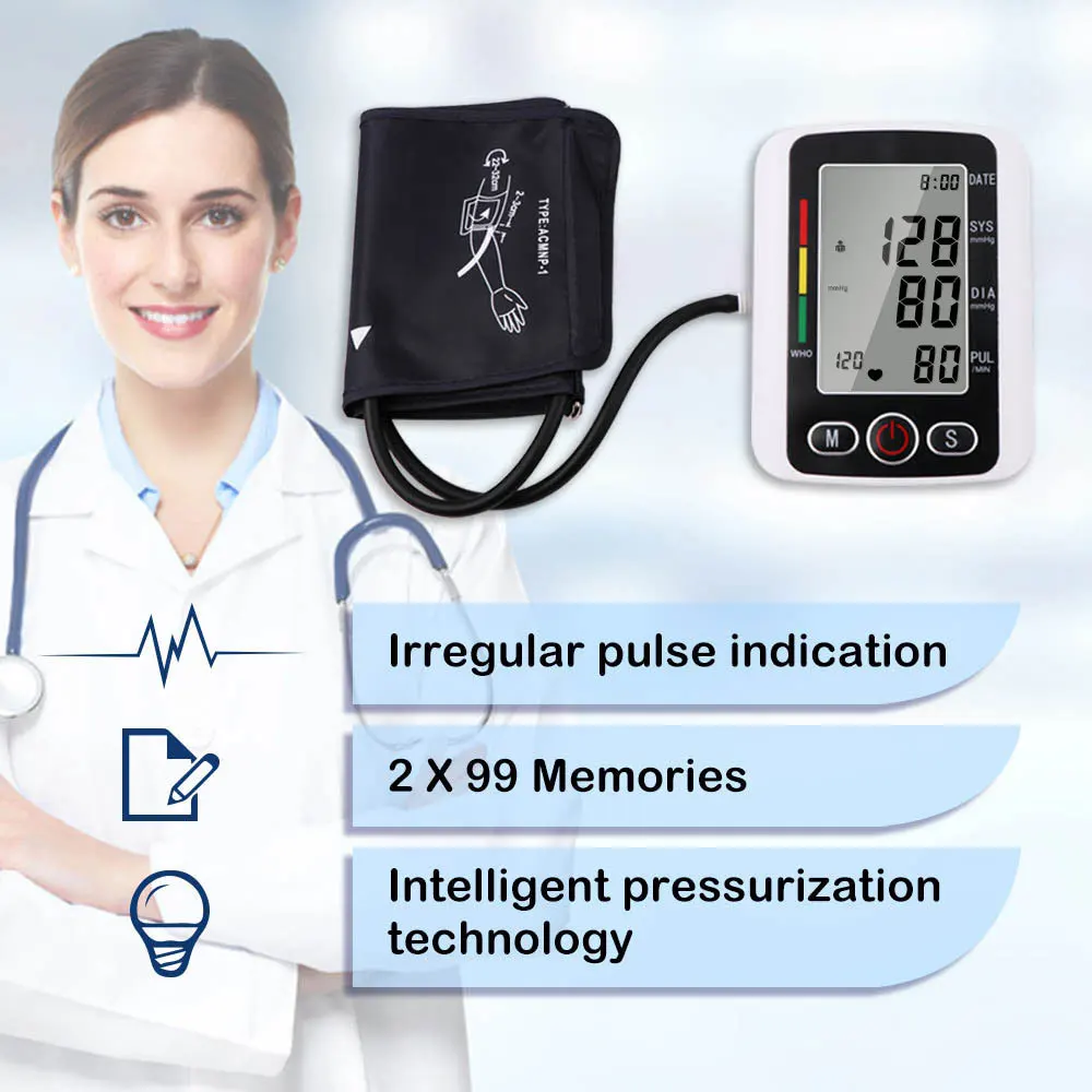 Pulso batimento cardíaco medição esfigmomanômetro bp manguito manômetro automático lcd digital braço superior monitor de pressão arterial pr máquina