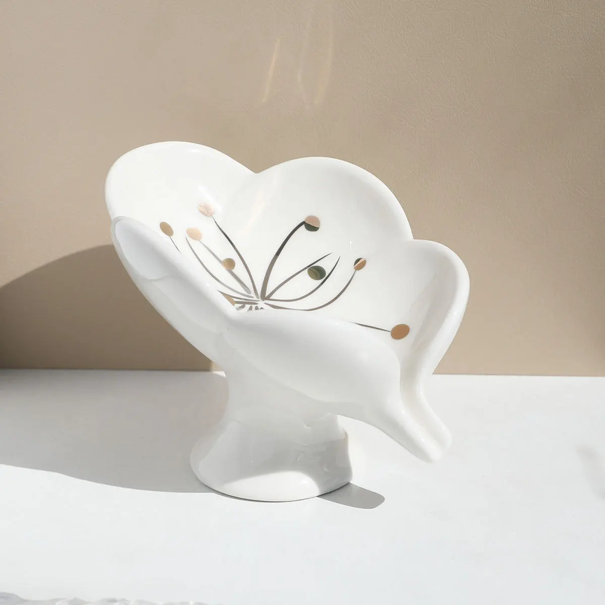 จานสบู่,ผู้ถือสบู่Self Draining Leaf Shape,ท่อระบายน้ําเซรามิคสําหรับอ่างล้างจานห้องน้ําห้องครัว,ทําความสะอาดง่ายช่วยให้แห้ง,ครีม