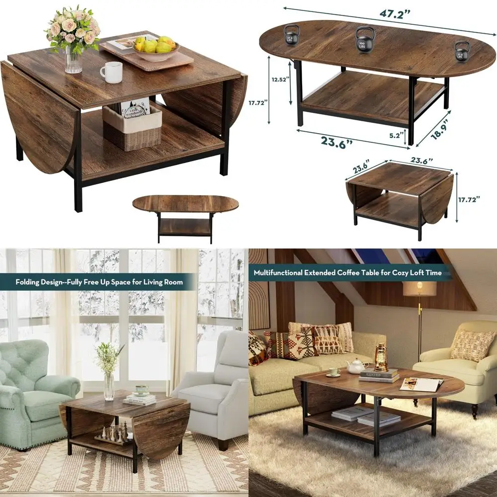 Mid Century Modern 2-Tier Storage Coffee Table for Small Living Rooms