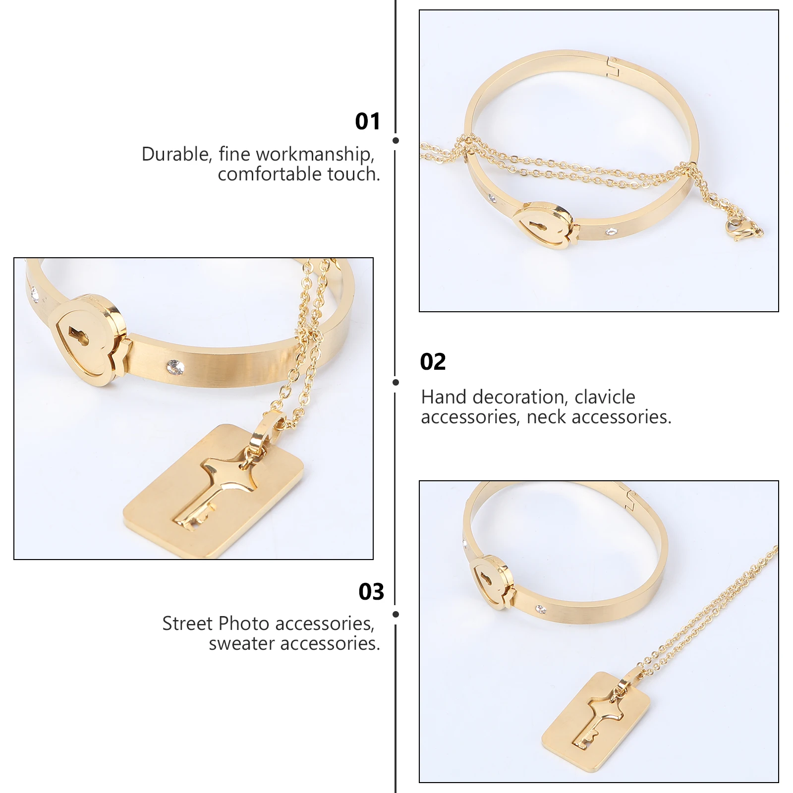 

Chic Heart Bracelet Titanium Steel Charm Key Necklace Durable Gift for Lovers Couples Wedding Valentine’s Day Mothers’ Day