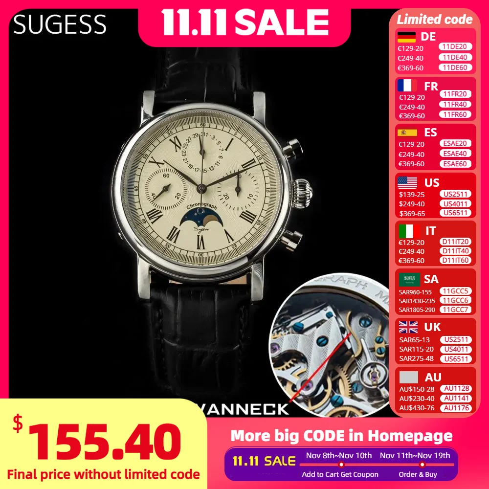 Sugess Мужские часы ST1908 Механизм