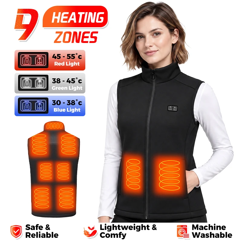 Heated Vest 9 Zones USB Heater Thermal Waistcoat Stand Collar Neck Warmer Winter Warm Jacket For Camping Hiking Outdoor Gear