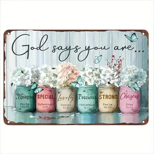 God Says You Are Unique, Strong, Lovely - Vintage Novelty ; Metal Sign