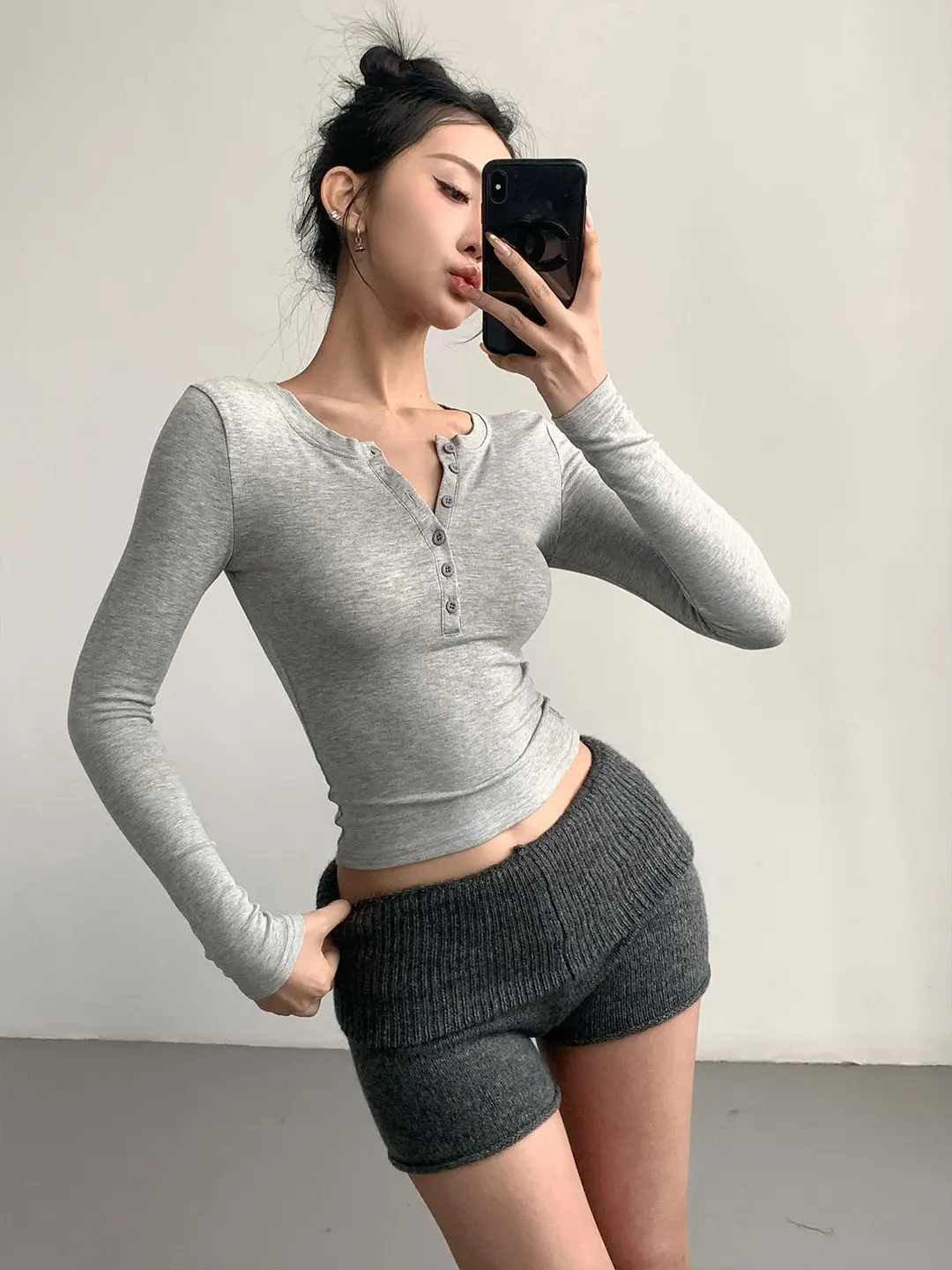 Low-Waist Knitted Sweater Bottoming Pants Women's Autumn Winter Tight Fit Casual Pants Home Comfortable Thermal Shorts