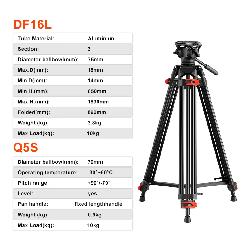 COMAN DF16LQ5S Professional Video Tripod With Fluid Head Aluminum Alloy Tripod 72 Inch for Dslr Camera