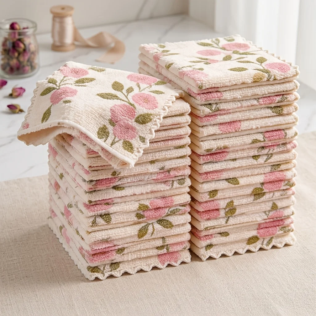 10/30 Pieces of Coral Fleece Reusable Cleaning Cloths, Super Absorbent, Quick-Drying, Soft Towels with Coral Pink and Gold Patterns, Multi-Purpose Wipes Suitable for Kitchen, Bathroom, Glass, and Car Cleaning