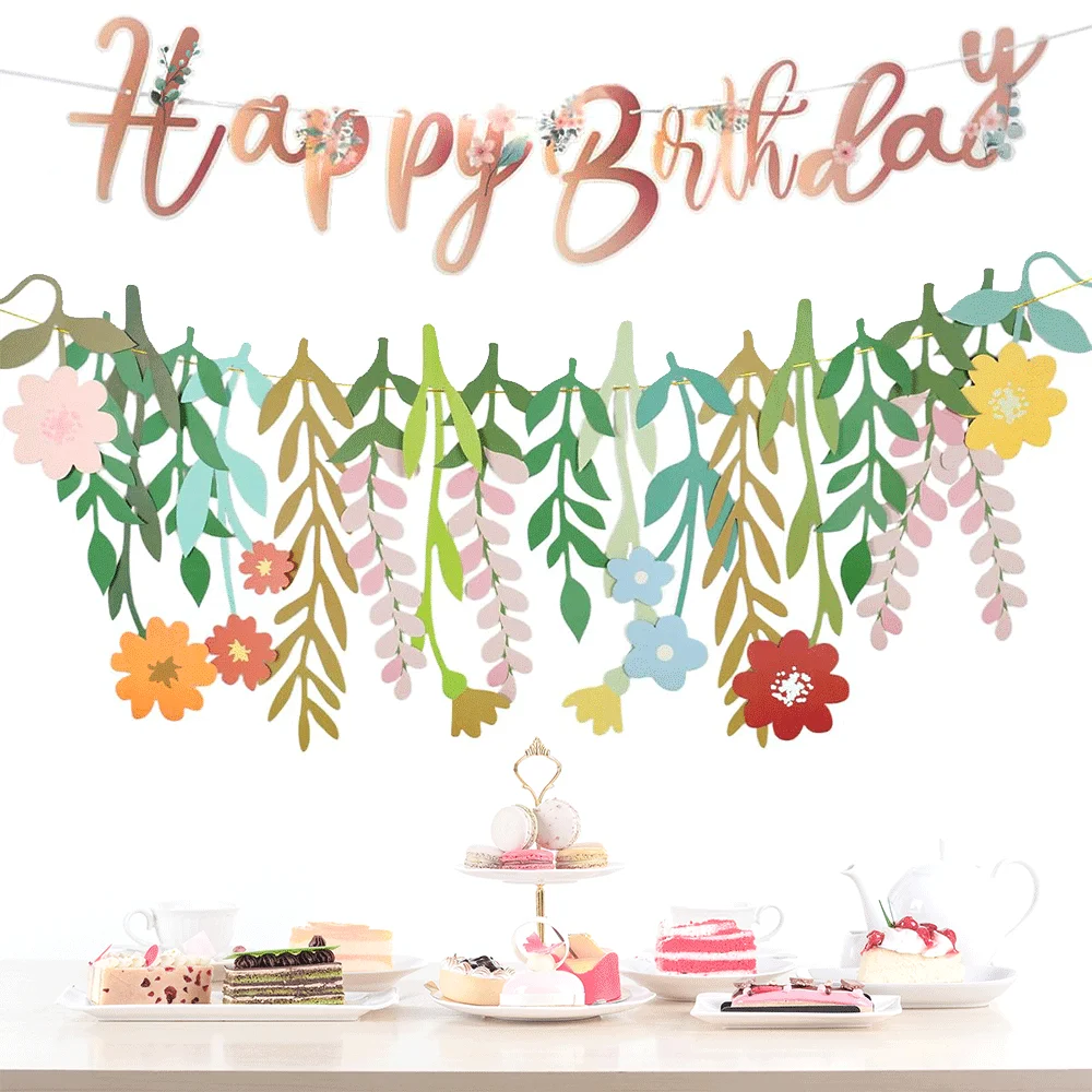 Blumenbanner Alles Gute zum Geburtstag Wildblumengirlande für Mode Böhmischer Garten Hochzeit Geburtstag Babyparty Blumenparty Dekoration