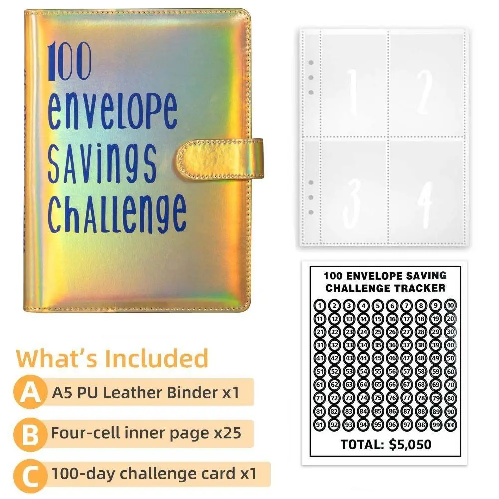 A5-formaat Challenge Budget Binder 100-daagse envelop 100 enveloppen Challenge Notebook Geldorganisator Oogverblindende kleuren