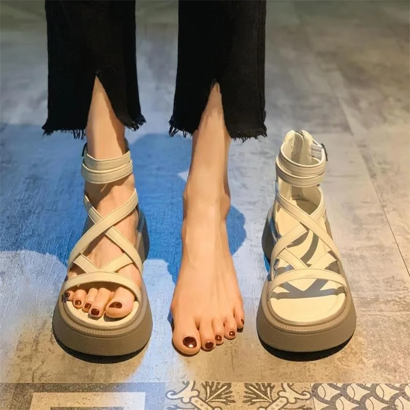 2024 Thick Heel Women Sandals Women\'s New Hollow Open Toe Shoes Fashion Casual Sandals Female Designer Flat Roman Shoes Summer