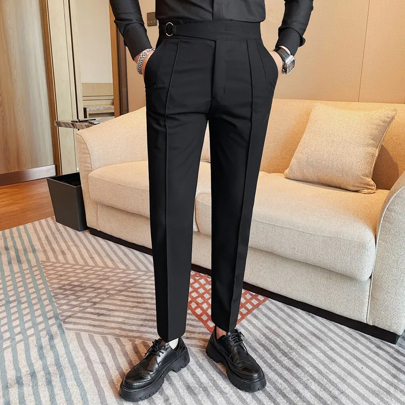 

British Style Suit Pants for Men Fashion Slim Fit Casual Business Dress Pants Wedding Party Groom Office Social Trousers