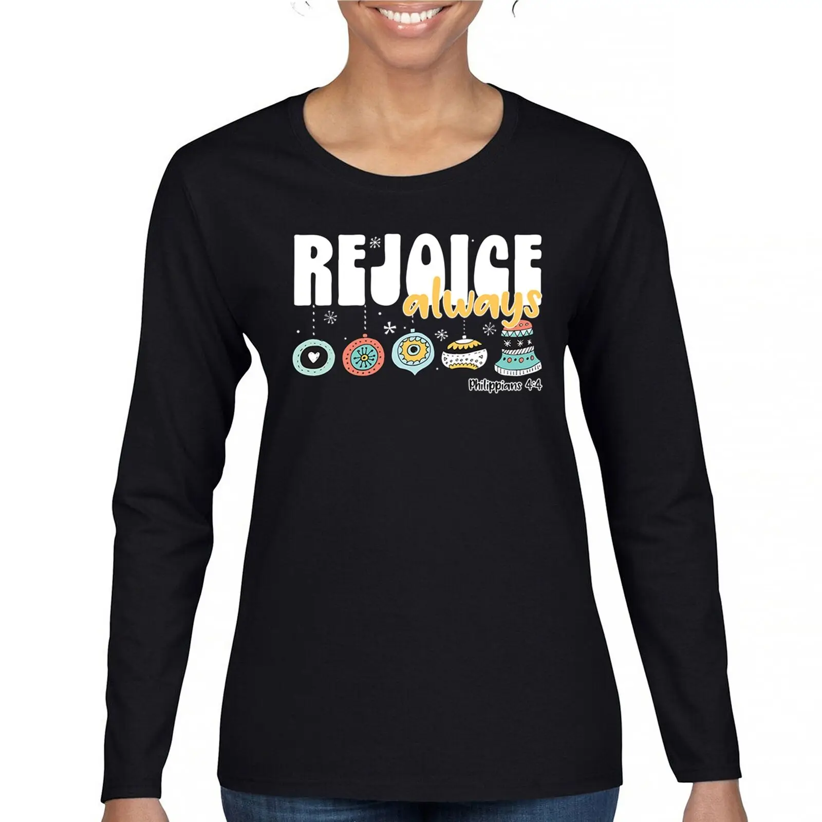 Rejoice Always Philippians 4:4 Women's Long Sleeve T-shirt Christmas Christian