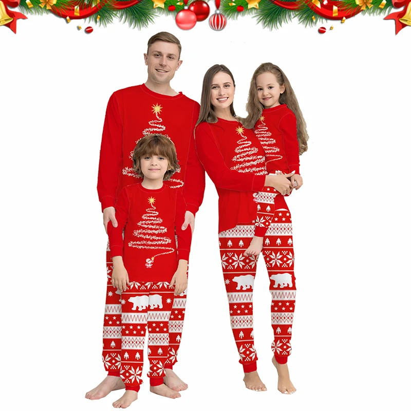 2024 Christmas Pajamas Family Matching Outfits New Year Elk Plaid Printed 2PCS Pyjamas Pants Print Adult Kids Xmas Baby Clothing