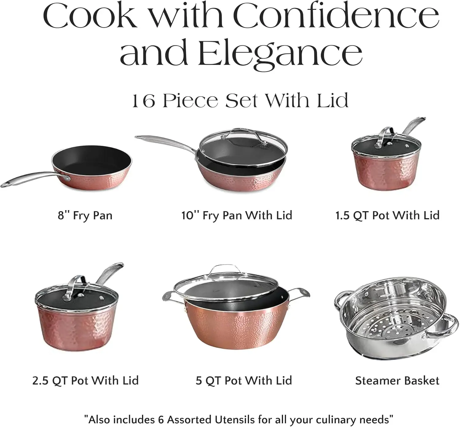 Роскошный антипригарный керамический набор посуды из розового золота, 16 предметов со стеклянными крышками, легкий, устойчивый к царапинам, можно мыть в посудомоечной машине, Ove