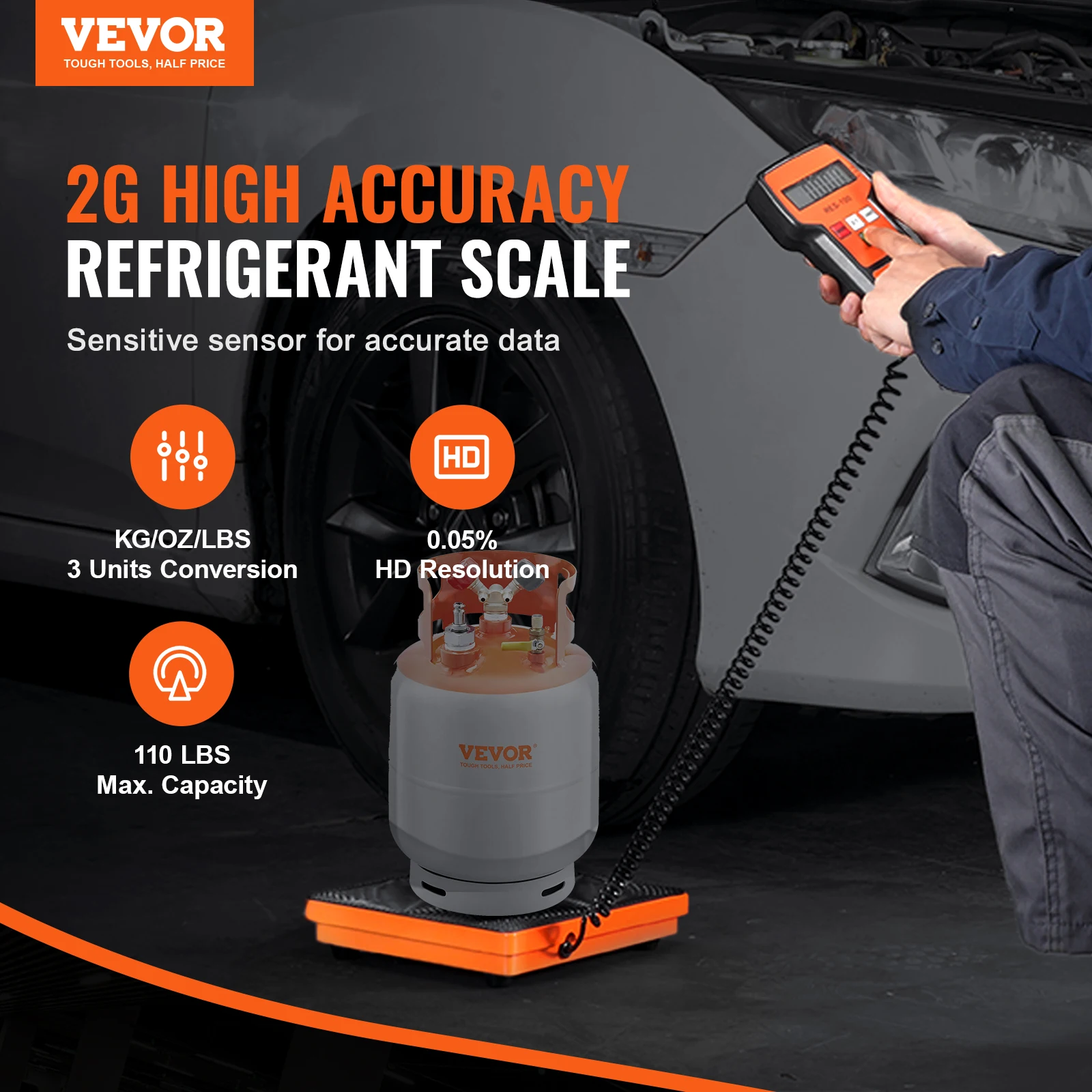 VEVOR Refrigerant Scale 110/220 LBS HAVC Charging Recovery Freon Scale with Wired Remote Control 2/5g High Precision Electronic