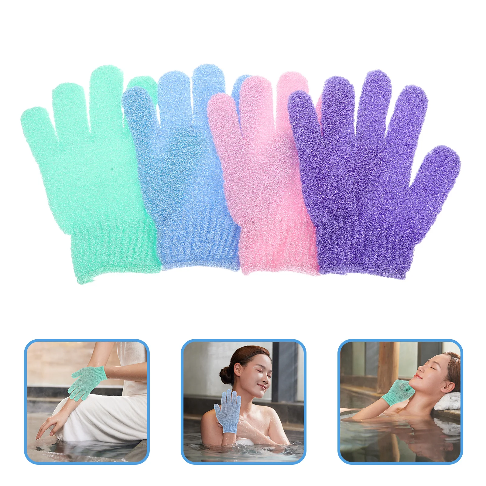 

4pcs Five Finger Bath Gloves 4 Pairs Exfoliating Shower Scrubber Waterproof Nylon Body Wash Mitt For Dead Skin Removal Quick