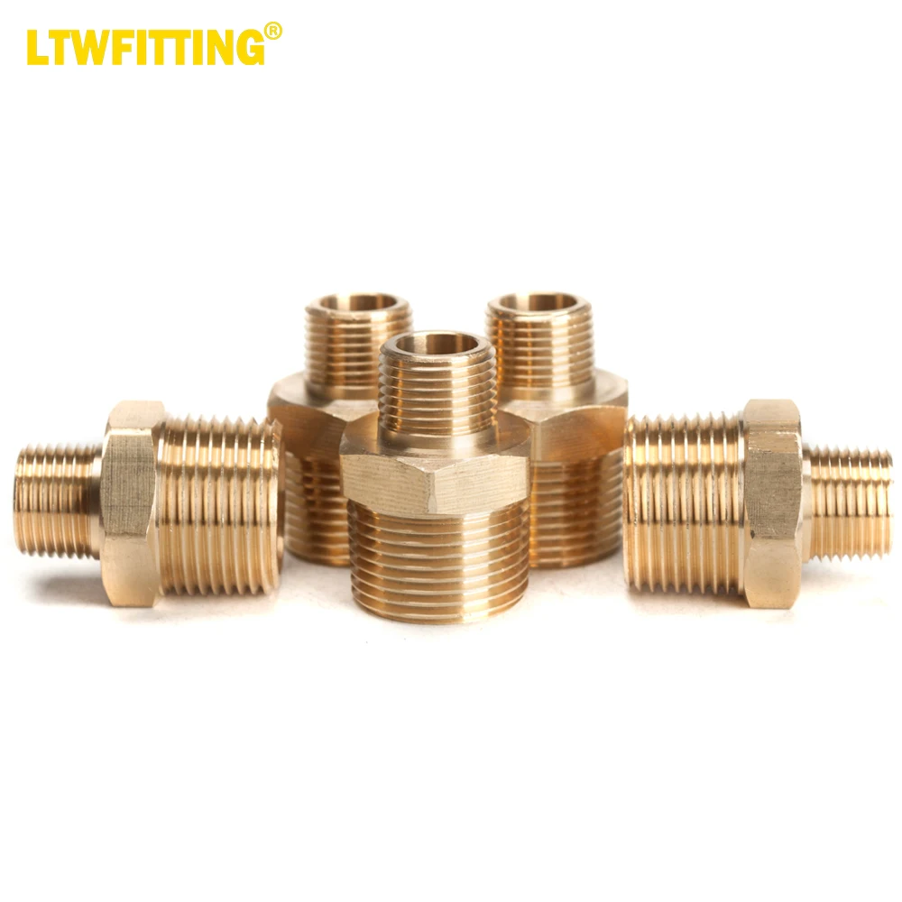 

LTWFITTING LF Brass Pipe Hex Reducing Nipple Fitting 3/4" x 3/8" Male NPT Air Fuel Water(Pack of 5)