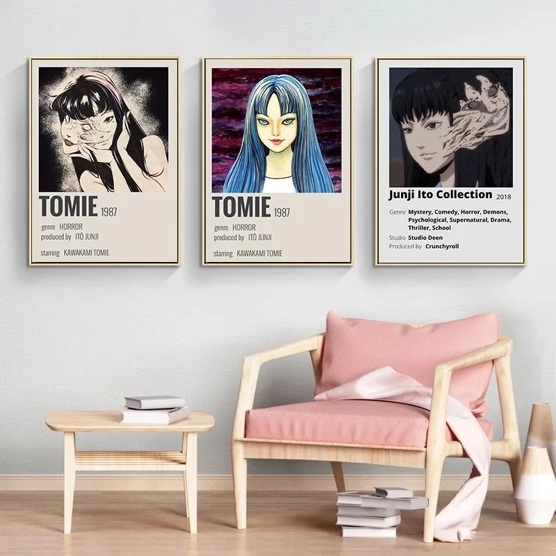 Japanese 1980s Horror Cartoon Tomie Figure Manga Art Canvas Posters and Printed Pictures for Living Room and Bedroom Home Decor
