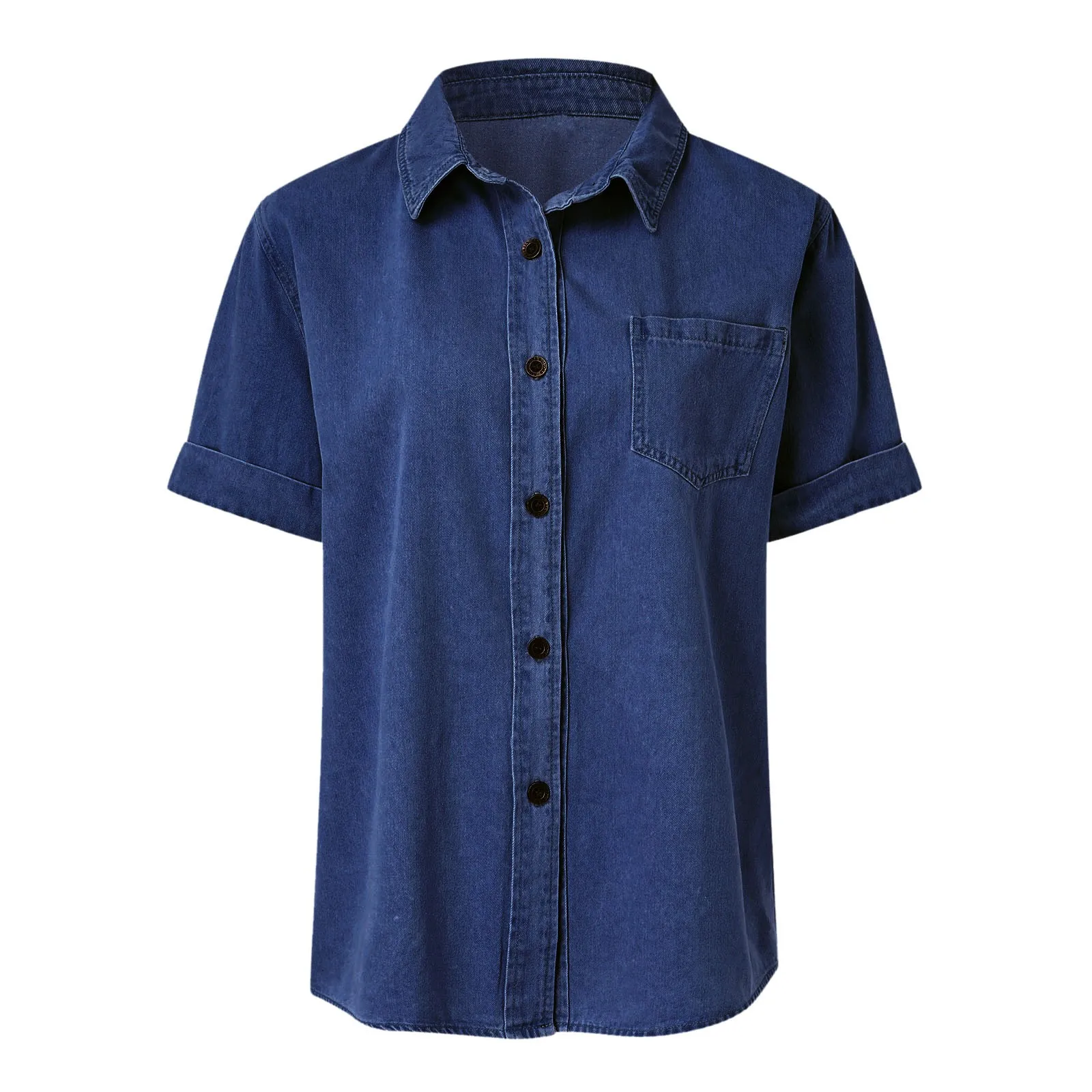 Camicia di jeans blu da donna a maniche corte tasca estiva top larghi monopetto versione coreana camicetta da donna 2024