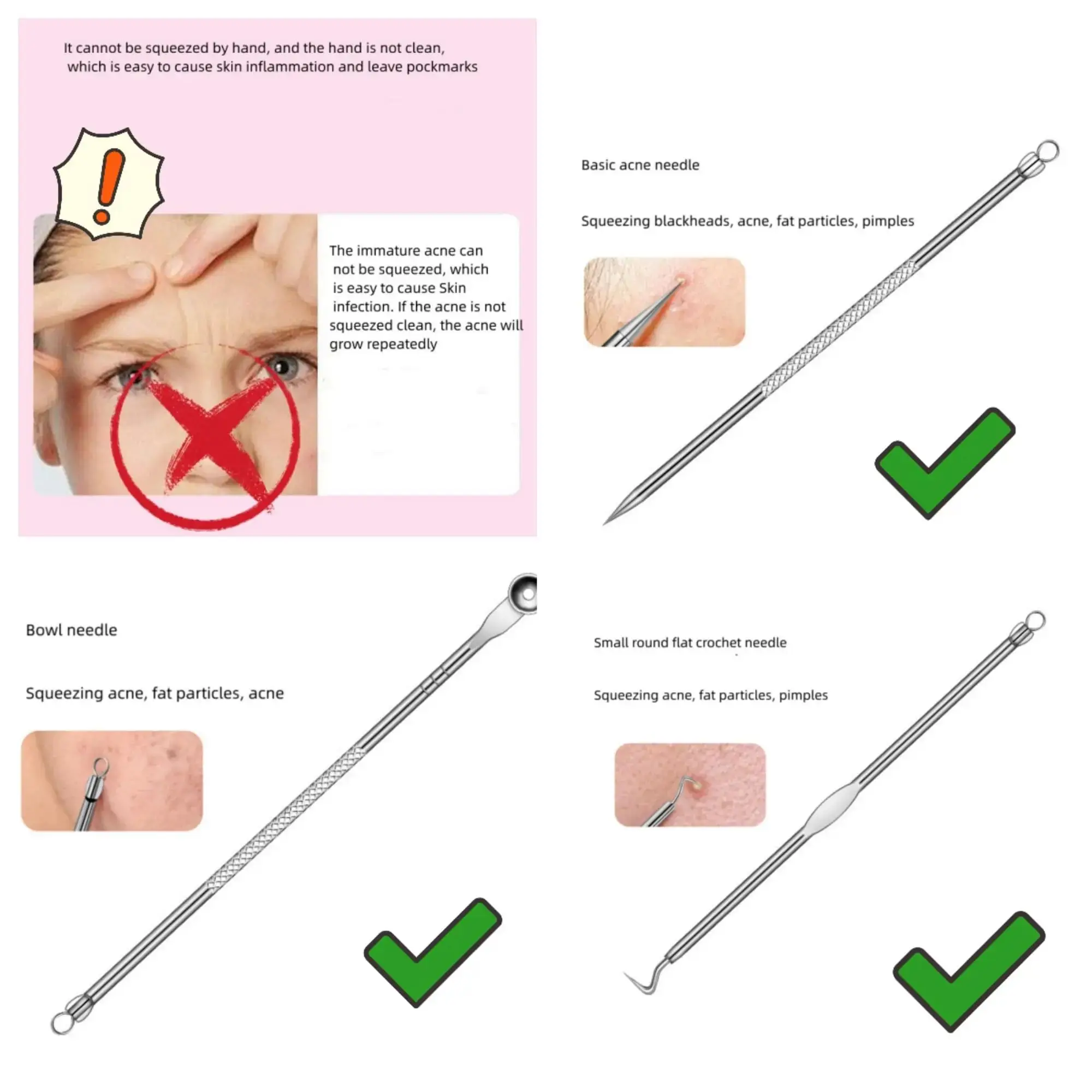 4PCS Blackhead Remover Acne Needle Tools Set Face Cleaning Black Dots Pimple Comedone Extractor Pore Cleaner Skin Care Products