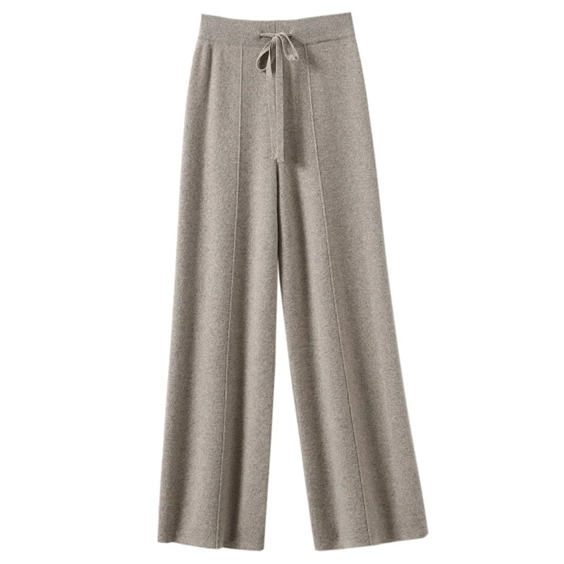 New Knitted Women Pant High Strecth Casual Trousers High Waist Drawstring Slim Fit Wide Leg Pant Full Length Autumn Winter Pants