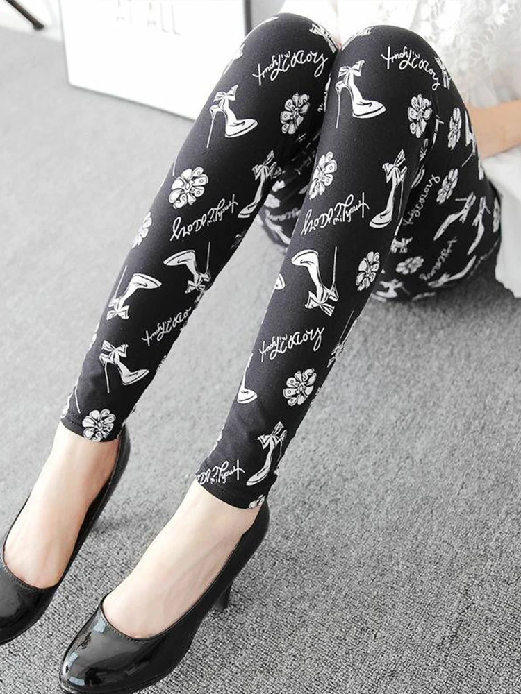 YSDNCHI Feather Printed Leggings Women Sexy Workout Polyester Spandex High Waist Leggins Fitness Gym Activewear Pencil Pants